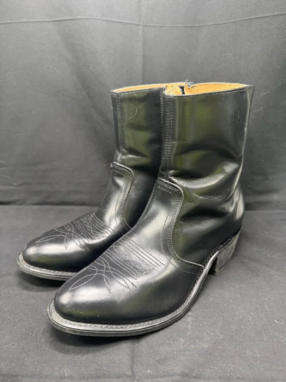 Vintage Men's Black Western Leather Side Zip Ankle Boots Size 8.5 Made in USA